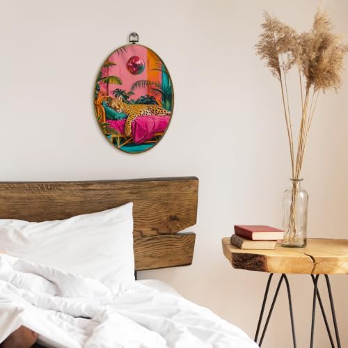 Pink Leopard Wall Art - Retro Botanical Canvas Prints 11x8.5 Inches
