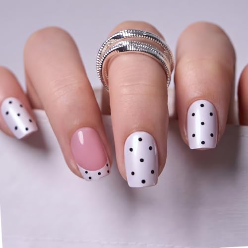 CurvLife Short Square Press On Nails - Butter Glow Yellow, Soft Gel, Dot Darling Variation