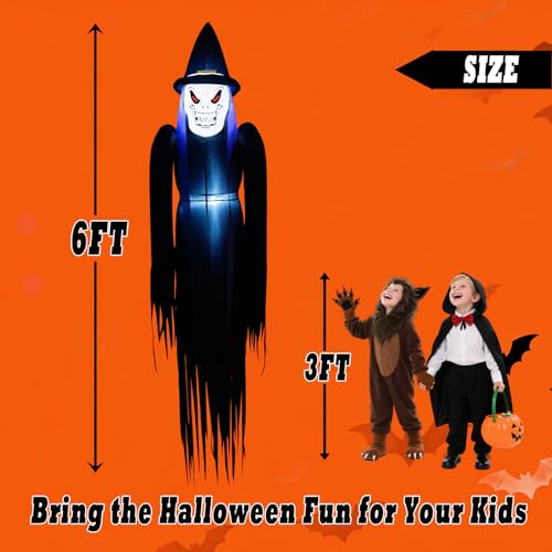 6FT Hanging Ghost Inflatable Halloween Decor with Built-in LEDs - Outdoor & Yard