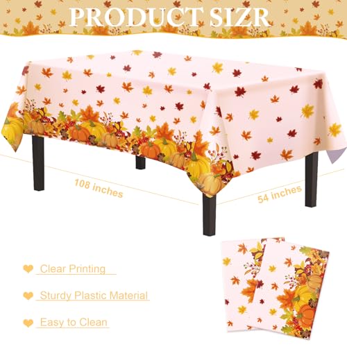 Disposable Thanksgiving Tablecloth 54x108 Inch Pumpkin & Maple Leaf Packing of 2