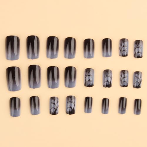Halloween Press On Nails Medium Square Black Gray Ombre Bare Tree Style92