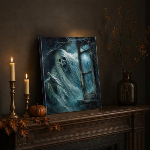 Halloween Wall Art Decor Ghost Face Poster 8x10 Inch Framed - Variation D