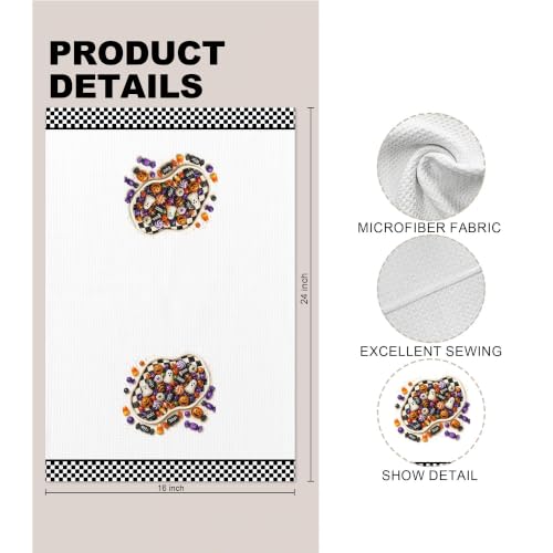 Halloween Spooky Candy Checkered Kitchen Towels 16x24 - Candies Variation