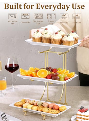 Gold 12-Inch 3-Tier Serving Tray Set for Parties and Events