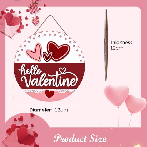 Hello Valentine Door Sign - Red Valentine's Day Hanging Decor, 12x12 Inches