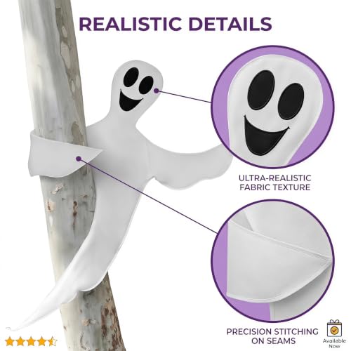 Outdoor Flying Ghost Decorations Set - 53 Inch Bendable White Ghost for Yard, Tree Wrap Halloween Decor - 2PCS