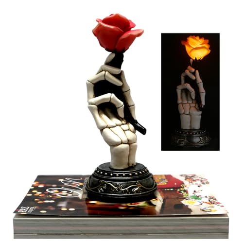 Gothic Halloween Skeleton Hand with LED Rose Statue - Indoor Decor
