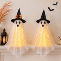 Lighted Ghost Halloween Decorations Set - 2 Pre-Assembled Spooky & Cute Ghosts with LED Lights