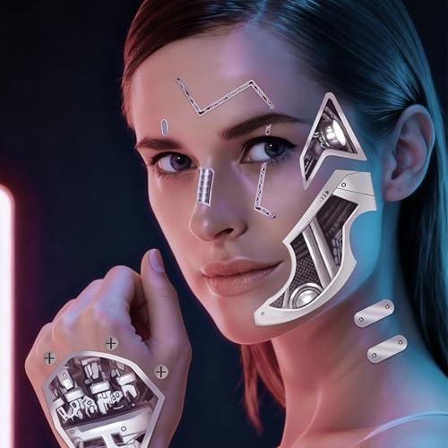 Cyberpunk Death Metal Cyborg Temporary Face Tattoos - Halloween Costume Accessory
