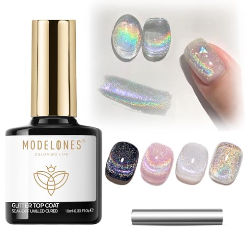 A1 Clear Rainbow Cat Eye Gel Top Coat - 0.33 Fl Oz Reflective 9D Glitter Effect