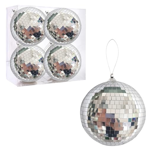Christmas Tree Ornaments Pack - Silver Shatterproof Holiday Decorations - 4 Pack
