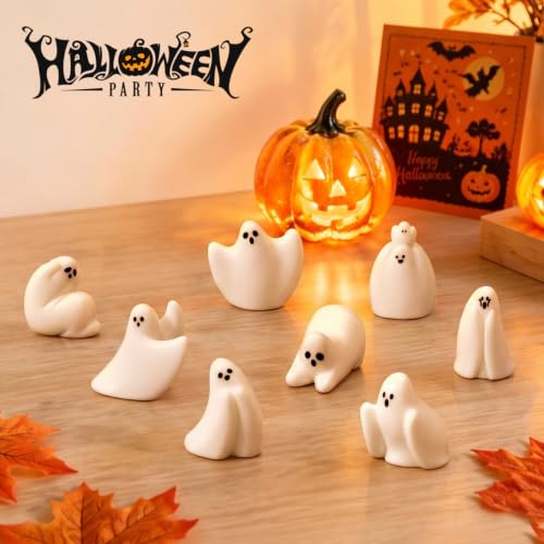 Halloween Ghost Car Dashboard Decor 8-Piece Miniature Figurines for Monitors & Office