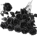 Artificial Roses Bouquet - Solid Black, 12 Long Stem Fake Flowers for Wedding & Home Decor - Variation: Solid Black / 12Pcs Flowers