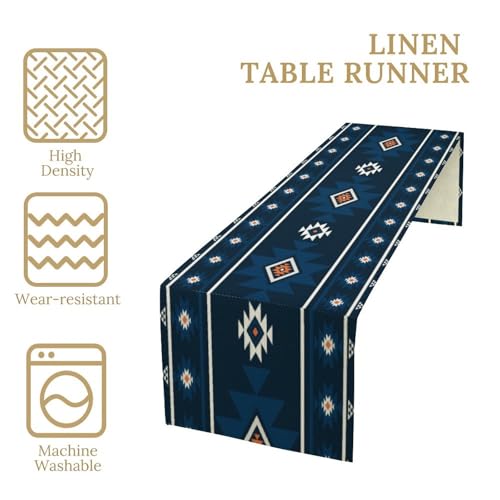 13x36in Dark Blue Boho Tribal Table Runner - Native American Ethnic Decor