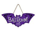 Bolisom Bat Shaped Door Sign - The Batroom Open 24 Hours, Purple Gothic Halloween