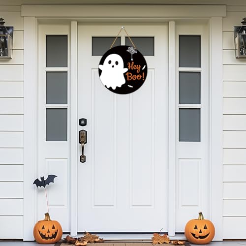 Halloween Door Sign Decor - Cute Ghost Bat Spider Web Welcome Wreath