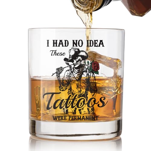Black Cowboy Skeleton Whiskey Glass - Funny Western Halloween Gift, 10 oz