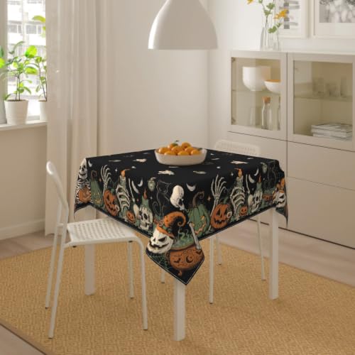 Halloween Square Tablecloth 54x54 Inch Water-Resistant Washable Spooky Skeleton Hands