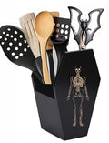 Gothic Coffin Utensil Holder - Black Wooden Halloween Kitchen Organizer