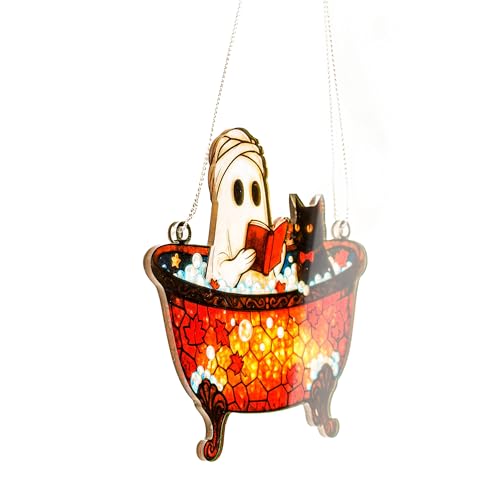 Ghost03 Halloween Christmas Ornament - Spooky Ghost Reading - White Elephant Gift