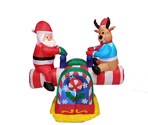 Animated Christmas Inflatable Santa and Reindeer Yard Decor - 4 Feet Lighted See-Saw