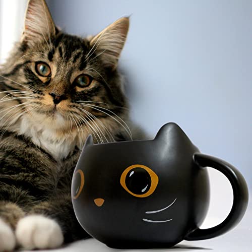 Brewish Cat Mug with Witch Hat Lid & Spoon - 12oz Black Ceramic Coffee & Tea Cup - Cat Lover Gift