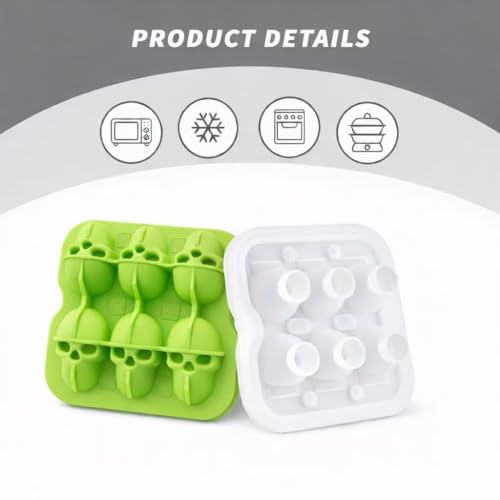 Green Skull Ice Cube Mold - 6-Cavity Silicone Ice Tray for Whiskey & Cocktails