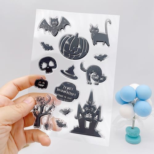 Halloween Pumpkin Lantern Cat Bat Castle Skeleton Dead Tree Clear Silicone Stamp Set - Halloween Area