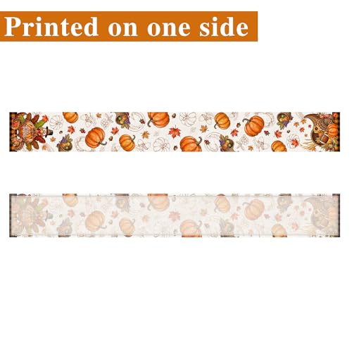 Thanksgiving Table Runner 13x108 Inches - Fall Decor, Turkey & Pumpkin Design