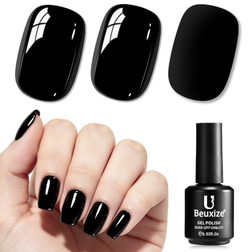 Black Gel Nail Polish 15ml - Long-Lasting, High Shine, Salon Quality
