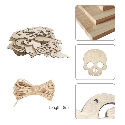 Halloween Wooden Cutout Ornaments Set - Unfinished Ghost Pumpkin Witch Shapes