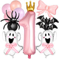 Halloween Birthday Balloon Set - Pink and Black with Bat and Ghost Variations, 12 Pcs