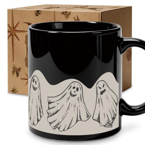 Half Ghost Funny Halloween Mug 11oz - Cute Black Ceramic Tea Coffee Cup Gift