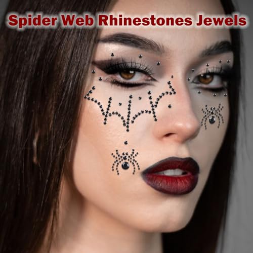 Halloween Face Gems Spider Web & Spider Face Stickers - Black & Clear - NOOEPC