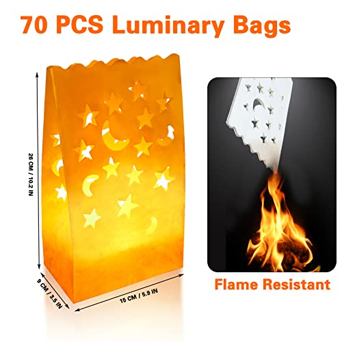 70PCS White Star & Moon Cutout Flame-Resistant Candle Bags for Holiday & Event Decor