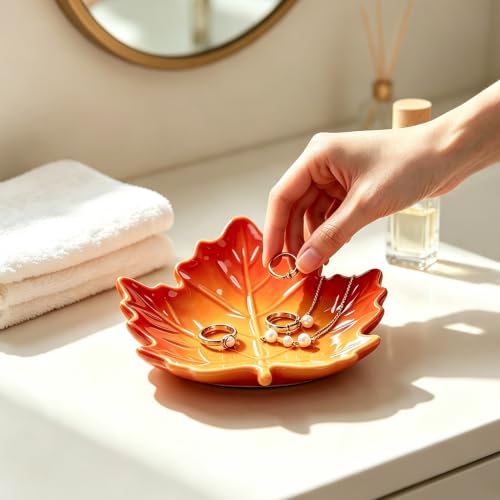 Autumn Maple Leaf Ceramic Trinket Tray - Fall Decor Jewelry Dish - Marple Leaf