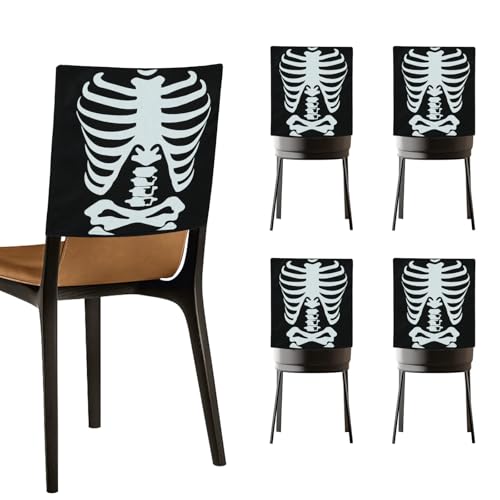 Slsxip Halloween Skeleton & Spider Chair Cover Set - 4 Pieces, Spooky Party Decor