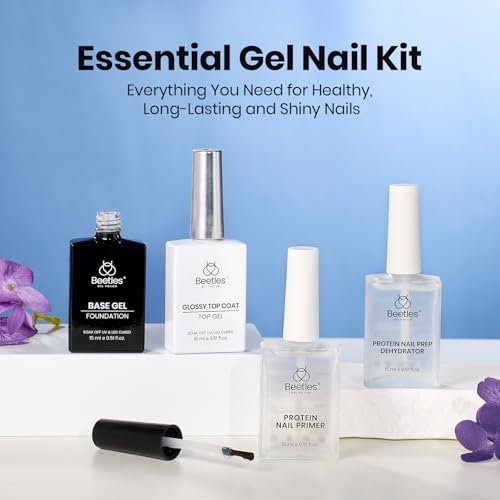 Beetles Gel Nail Base and Top Coat Set with Dehydrator & Primer - E-Clear 4Pcs 15ml