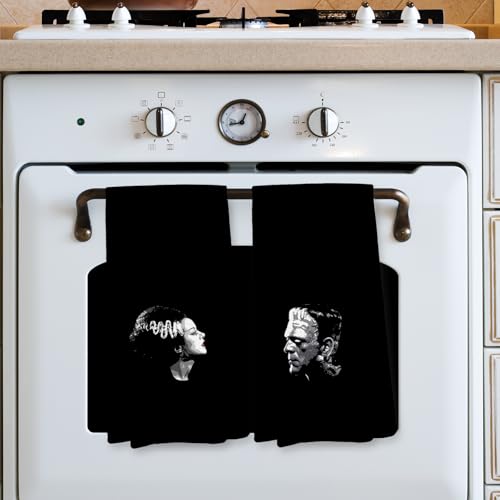 Gothic Halloween Kitchen Towels - Frankenstein & Bride Couple Decor 16x24 Inch