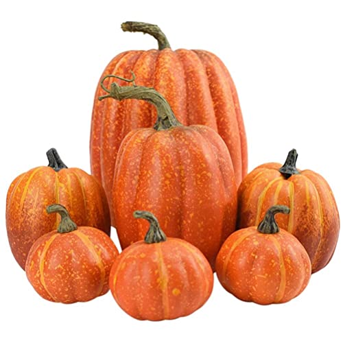 7Pcs Artificial Foam Pumpkins Set Fall Harvest Halloween Decor - Realistic Look