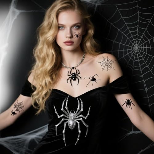 Halloween Spider Web Temporary Tattoos for Kids - Waterproof Body Stickers, 10 Sheets - Color09