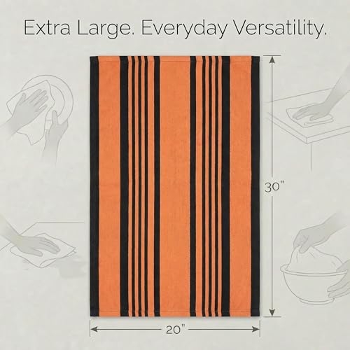 Urban Villa Cotton Kitchen Towels Set of 6 - 20x30 Inches, Orange & Black