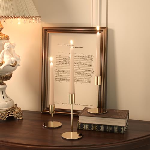 Zeochyni Set of 12 French Gold Taper Candle Holders for Wedding Party