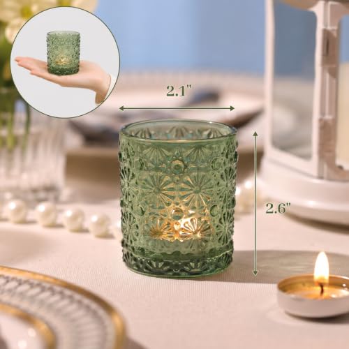 Green Votive Candle Holders Set of 36 - Floral Pattern Tea Light Holders for Weddings and Home Decor - 2.2 x 2.6 Inches