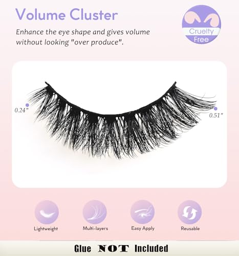 False Eyelashes Natural Cat Eye Wispy Fluffy Strip Lashes - Volume Cluster