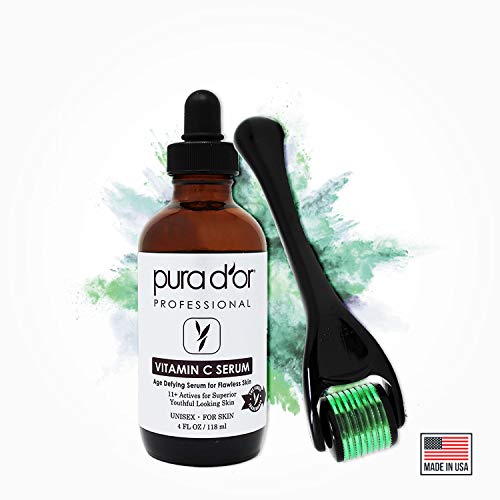 Vitamin C Serum with Derma Roller Set for Face & Eyes - Brightening & Hyperpigmentation Treatment