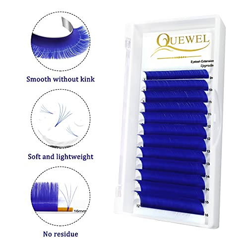 QUEWEL Blue Volume Lash Extensions - Mixed 9-16mm, 0.07D Curl, Self Fanning, Variation of THIS listing