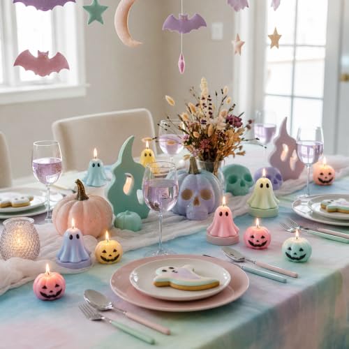 Halloween Pastel Ghost and Pumpkin Candle Set - 12 Mini Decor Candles