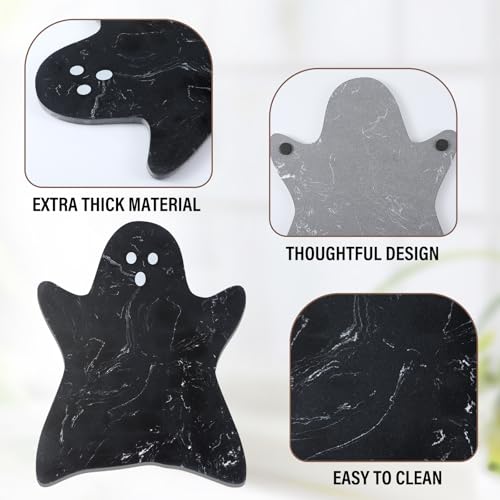 Halloween Ghost Marble Cheese Board - Black 11.8 x 9.8 Inch Serving Tray for Cheese & Appetizers