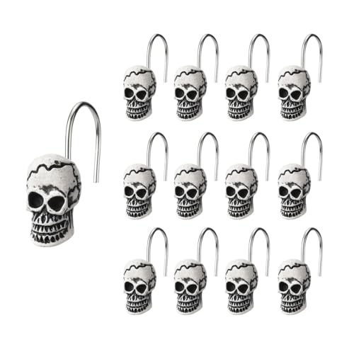 Decorative Skull Shower Curtain Hooks Set - Black Skull Design, 12PCS